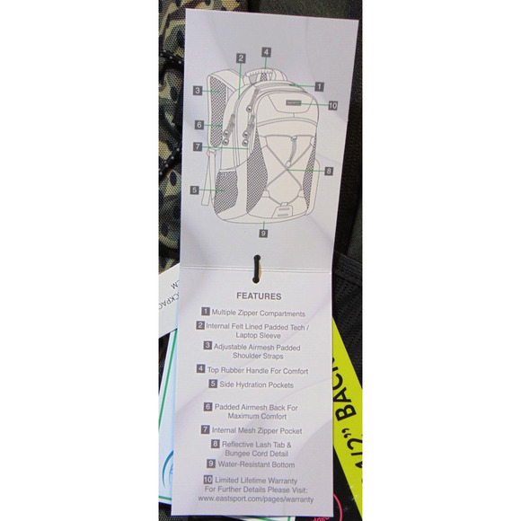 Backpack Eastport Summit Bungee Green Camo Padded Adjustable Laptop Sleeve Pad - Picture 7 of 8